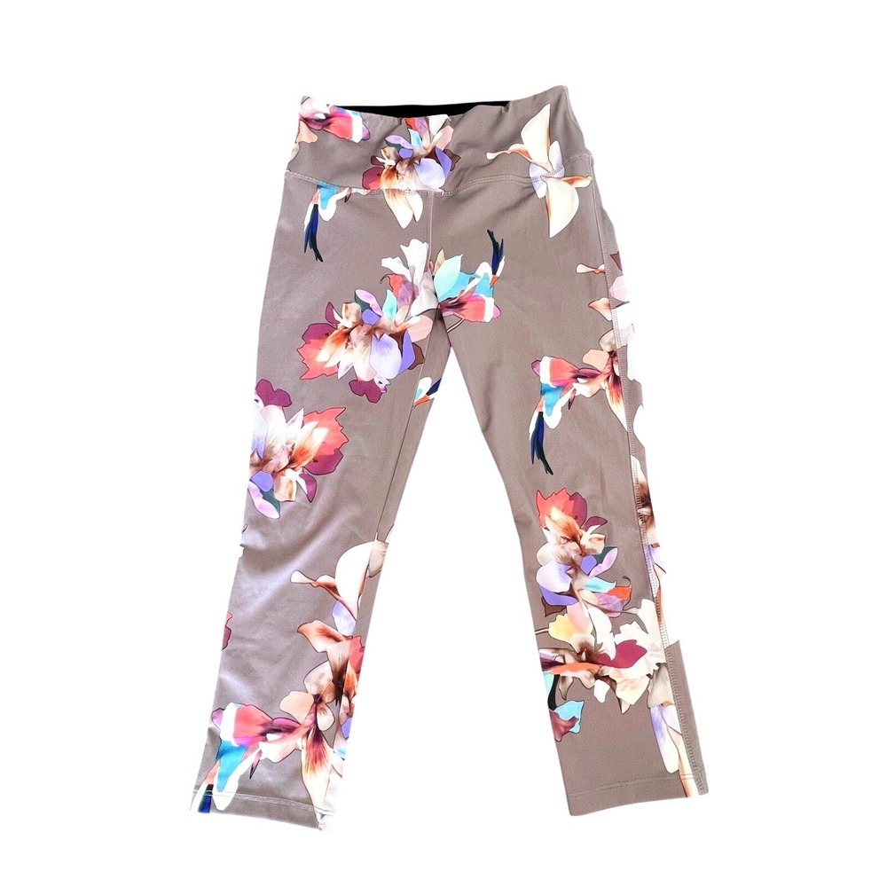 VOGO Athletica Floral High Rise Leggings Women's M Stretch‎ Yoga Gym Taupe Gray